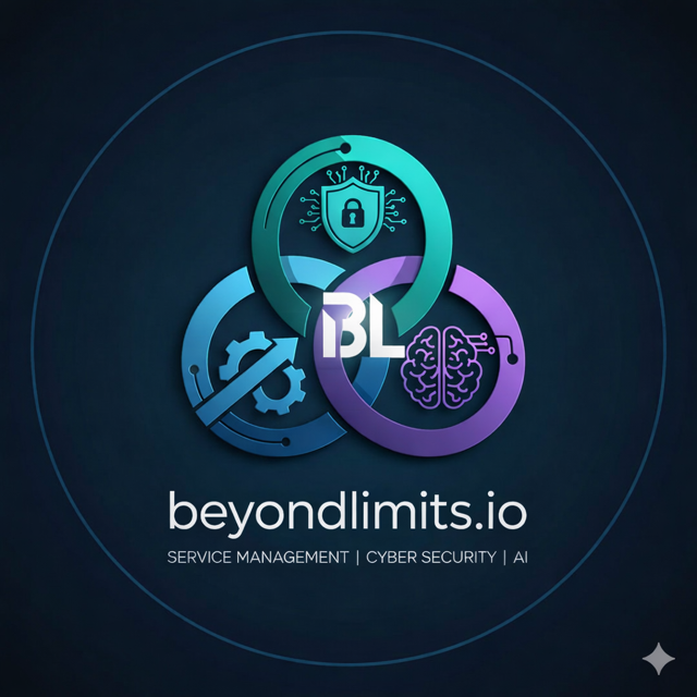 Beyond Limits Technologies Logo mit den Themen Service Management, Cyber Security und Artificial Intelligence.